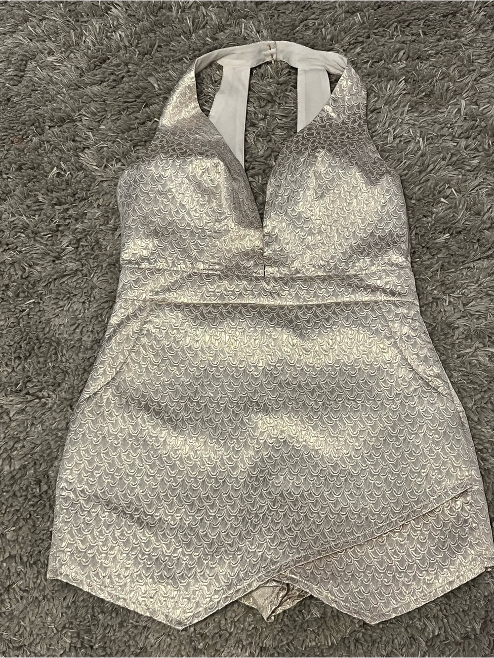 🔥Metallic Gold Mermaid Scale Halter Romper | Plunge Neck Party Cocktail Jumpsuit